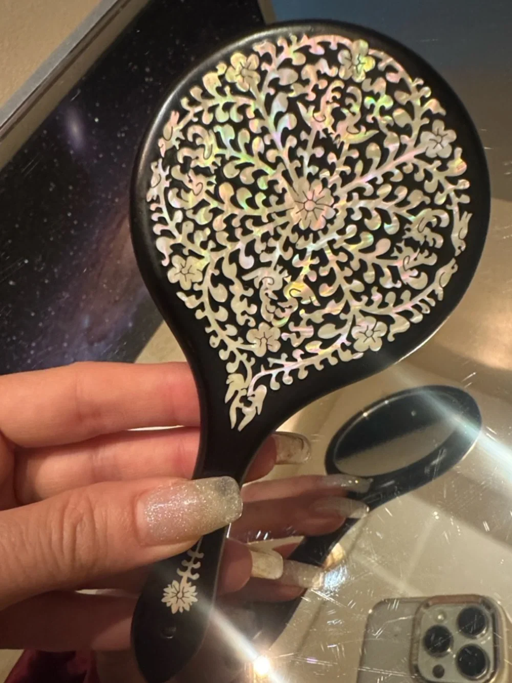 Vintage Mother Of Pearl Hand Mirror